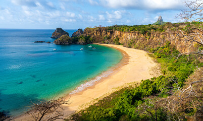 Sancho beach at Fernando de Noronha archipelago viewed from the top of the hill