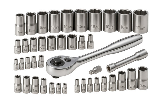 Metric and SAE ratchet and socket set for automotive repair use.