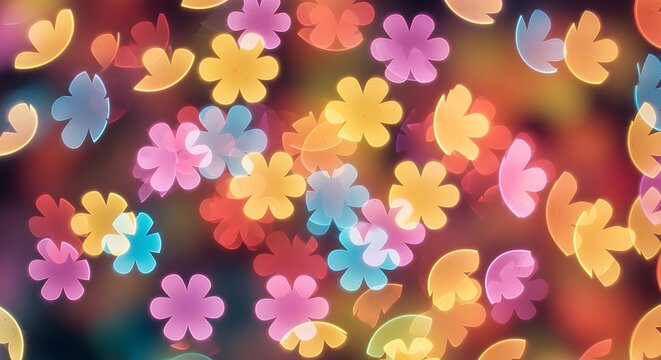 A fully reimagined variation of colorful floral bokeh with glowing edges, dreamy glamour blur, early-2000s style glamour, emphasizing style, clarity, and a modern descriptive tone.