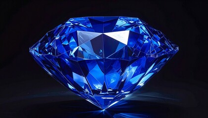 Faceted blue gemstone with brilliant cut on dark background, showcasing dazzling reflections, vivid color, and high craftsmanship.