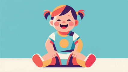 Illustration Of A Toddler Sitting And Laughing Vector Design Template