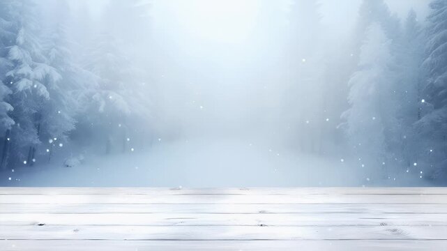 A serene winter scene with snowcovered trees and a misty atmosphere. The style is minimalist, with a focus on the interplay of light and shadow, creating a tranquil and serene atmosphere.
