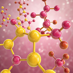 3d render of molecule,, Molecules, Pink and yellow molecules, 3d render of molecule pink and yellow of molecule 3d render of molecule