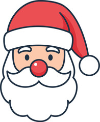 Cartoon santa claus face with red hat and white beard on a white background