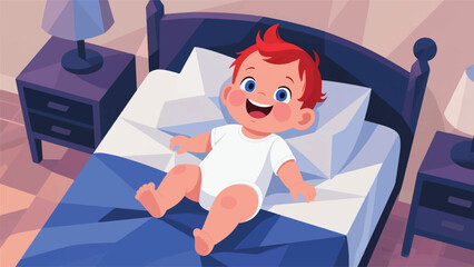 Illustration Of A Baby Lying On His Back On A Bed With A Cheerful Atmosphere Vector Design Template