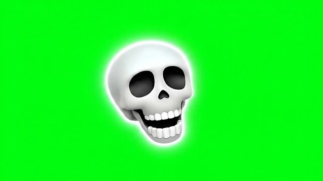 Funny skull emoji animation. Cartoon skeleton heads reaction &ndash; laughing, exploding, shaking bones. Memes, Halloween, digital reactions or viral videos, reaction clips, or spooky hallowing emoticon