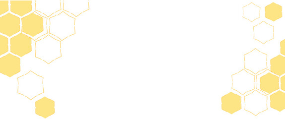 Honeycomb hexagon border vector, yellow beehive cells on white background, minimal geometric frame for banner, packaging, poster and header design.