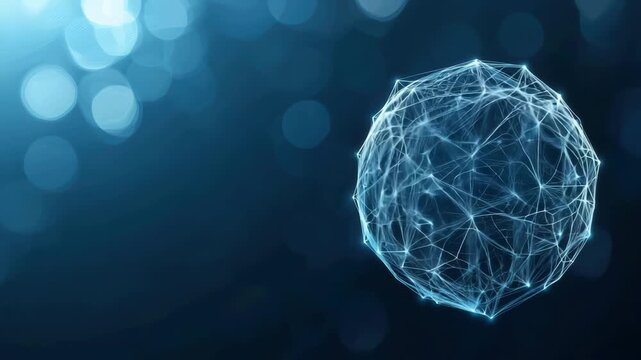 Geometric sphere with intersecting lines and dots on dark backdrop sphere featuring intricate lines and dots set against dark featureless backdrop creating minimalist visual