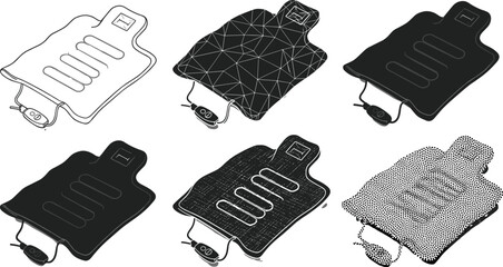 Electric heating pad set, vector illustration of medical thermal device, modern pain relief warmer, health care equipment for body therapy © Rafin's World