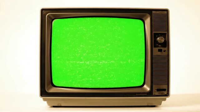 Studio Chroma Key Element with vintage television set green background noise and static sepia tone you can replace screen the footage or picture want lkeyingr effect in ae check tutorials internet