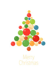 Abstract Christmas Tree Made of Colorful Circles with “Merry Christmas” Text