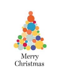 Abstract Christmas Tree Made of Colorful Circles with “Merry Christmas” Text