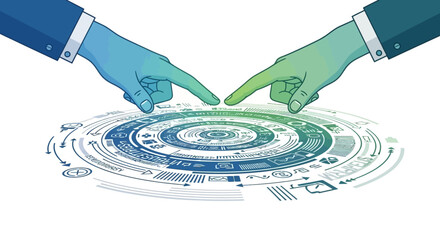 Business Professionals Collaborating with a Futuristic Holographic Data Interface