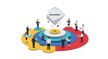 Corporate Innovation Concept with a Diverse Business Team Collaborating on a Strategic Platform