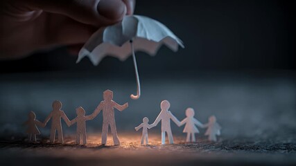 Symbolic representation of family protection and security under an umbrella.