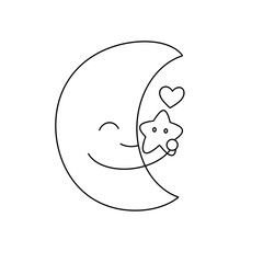 Fototapeta premium A cute cartoon of a smiling moon holding a star in its mouth