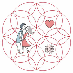Circular pattern with couple kissing