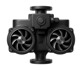 Dual impeller pump station with thermal overload safety for HVAC applications.