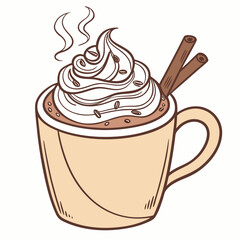 Hot chocolate with whipped cream and cinnamon sticks
