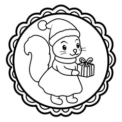 Fototapeta premium Christmas photo frames and cute animals black outline. squirrel.