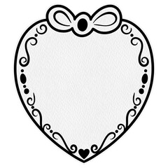 Elegant Decorative Heart Frame Vintage Ornate Black Frame with White Border. Vintage Frame.