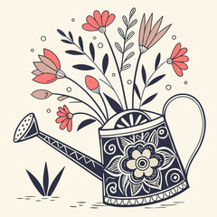 Ornate watering can with flowers, a vintage design