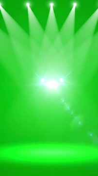 Event Technology with spotlight stage background animation glowing light beams on green screen for concert theater and visuals realistic moving spotlights effect video editing motion graphics