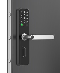 Open grey door with smart door lock