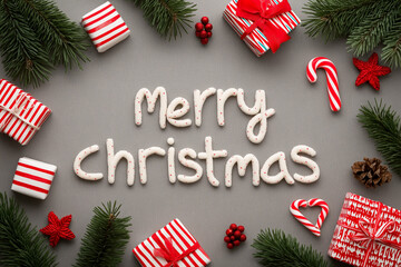 Christmas table background with the words merry christmas