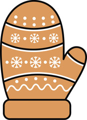 Decorated gingerbread mitten with snowflakes and dots on a white background