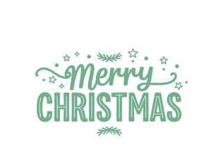 Festive Merry Christmas typography boasts delicate greenery and subtle botanical accents; transparent background