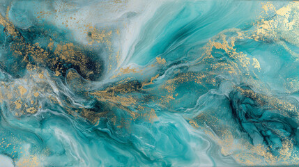 Teal and gold fluid abstract art pouring background