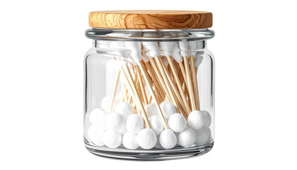 A realistic PNG of a glass jar filled with cotton swabs, clean and minimal.
Ideal for bathroom decor, hygiene themes, skincare branding, and organization visuals.