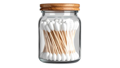 A realistic PNG of a glass jar filled with cotton swabs, clean and minimal.
Ideal for bathroom decor, hygiene themes, skincare branding, and organization visuals.