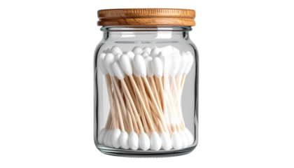 A realistic PNG of a glass jar filled with cotton swabs, clean and minimal.
Ideal for bathroom decor, hygiene themes, skincare branding, and organization visuals.
