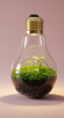 Light bulb with a small plant inside, symbolizing green energy and sustainability
