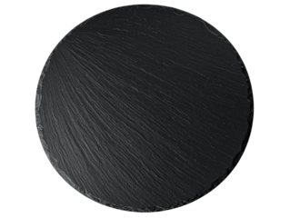 Round Black Slate Plate Top View with Natural Texture and Uneven Edges, isolated on transparent background  