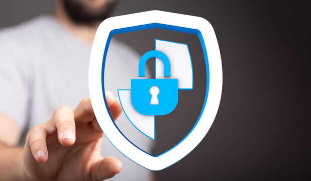 Secure concept digital shield with lock symbol protecting data privacy. Representing internet security, online safety, protection of - Powered by Adobe