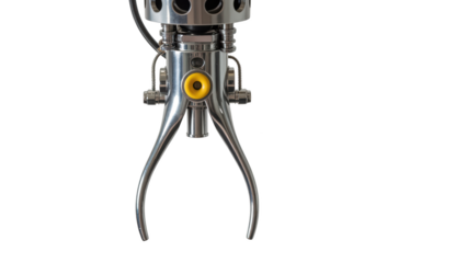 Metal claw machine part shiny metallic finish industrial design mechanical component robotic arm precision engineering technology automation close