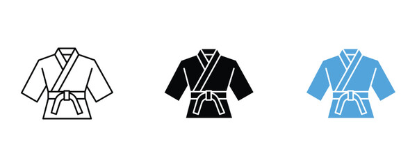 Karate gi icon set vector on white background, martial arts uniform.