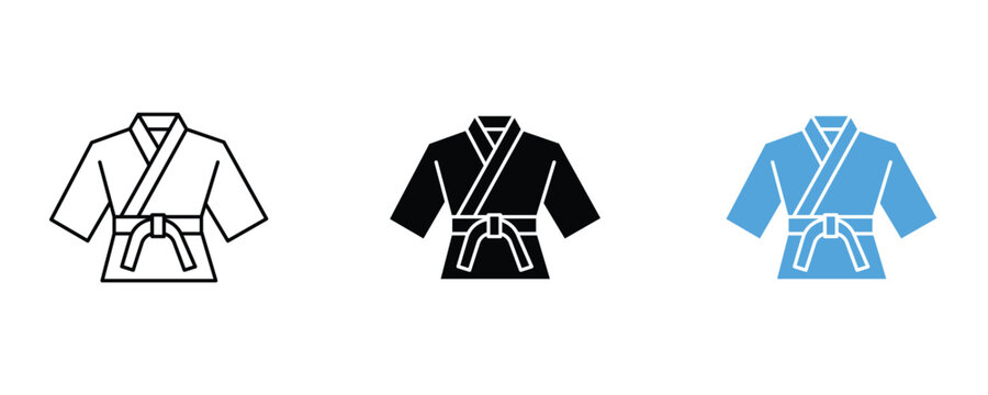 Karate gi icon set vector on white background, martial arts uniform.