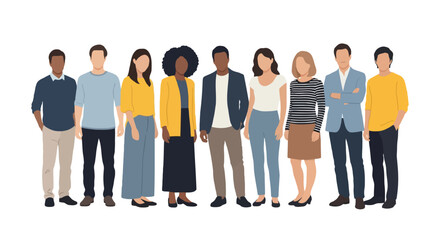 Fototapeta premium Diverse group of business professionals standing together in a line representing teamwork and collaboration in the workplace