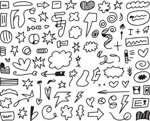Large Collection of Hand-Drawn Doodle Elements and Shapes