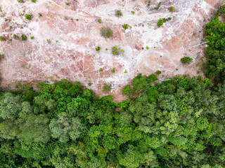 Deforestation aerial photo,Forest destroyed environmental damage from deforestation and land erosion in rural areas