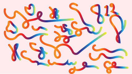 Vibrant gradient lines create a playful and dynamic composition on a soft pink background, evoking a sense of joy