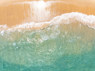 Fototapeta premium Beautiful beach sea in summer season,Travel and nature environment concept,Sea beach background Top view sandbar image from drone camera wide angle