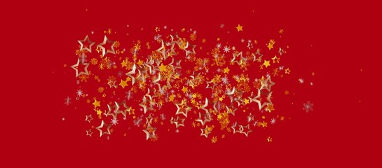Abstract Christmas background of golden stars and snowflakes on a bright red backdrop. Perfect for holiday design, greetings and invitations. © vegefox.com