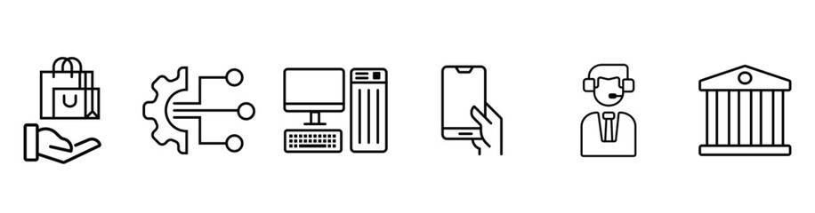outline and filled icons for tech, mobile, and e-commerce