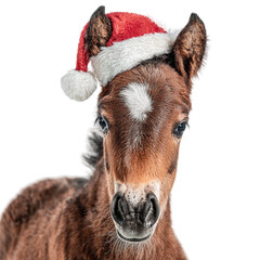 Adorable Christmas foal wearing Santa hat, bringing festive cheer and holiday magic to your projects