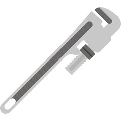 A realistic silver pipe wrench tool with a long handle and adjustable jaw on a transparent white background